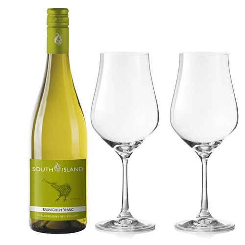 South Island Sauvignon Blanc 75cl White Wine And Crystal Classic Collection Wine Glasses